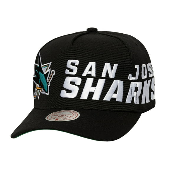 Men's Mitchell & Ness  Black San Jose Sharks Busted Logo Wordmark Wrap-Around Pro Pinch Adjustable Hat