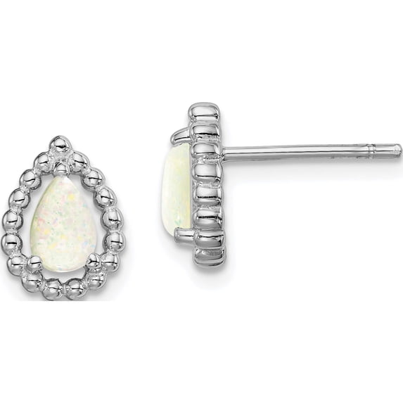 Sterling Silver Lab Created Opal Post Earrings (10.15 X 7.6) Made In Thailand qe14253