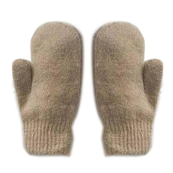 Mightlink 1 Pair Women Winter Mittens Faux Rabbit Fur Fleece Solid Color Knitting Elegant Keep Warm Elasticity Full Fingers Skiing Mittens for Daily Wear