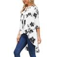 thumbnail image 4 of INSPIRE CHIC Women's High Low Tops 3/4 Sleeve V Neck Floral Asymmetrical Loose Button Down Shirt Dressy Casual Blouse S White, 4 of 5