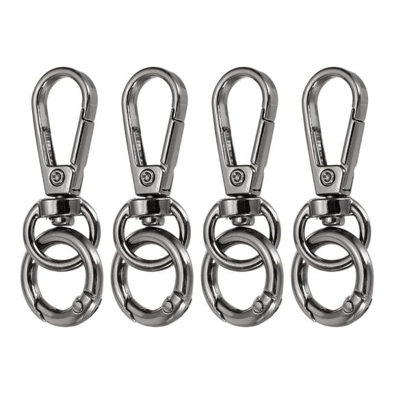 Uxcell 4Pack Swivel Clasp Clip, 2" Snap Hook with O Spring Ring Metal Double Opening Key Chain Clip Lobster Claw Clasps for DIY Crafts Bags Jewelry Lanyards, Metallic Black