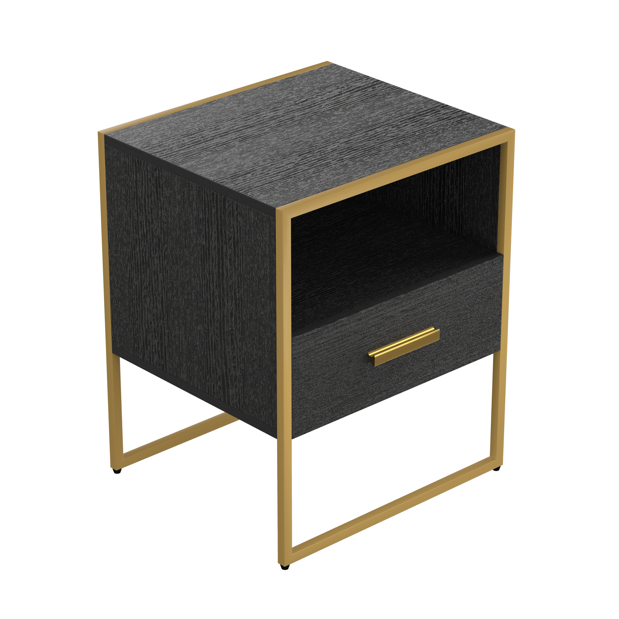 Resenkos Wood Night Stand with Drawers and Open storage, Accent Nightstand Matte Gold Steel Legs, Gold&Black Resenkos Wood Night Stand with Drawers and Open storage, Accent Nightstand Matte Gold Steel Legs, Gold&Black