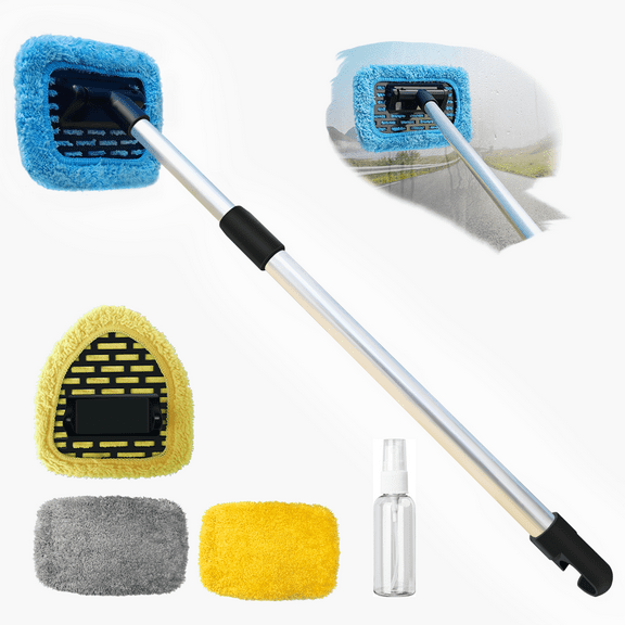 Manelord Car Wash Brush, Windshield Cleaner Wand, Glass Cleaning Mop Kit, Handle Cleaner Tool with Spray Bottle for Car Window,  for Gifts