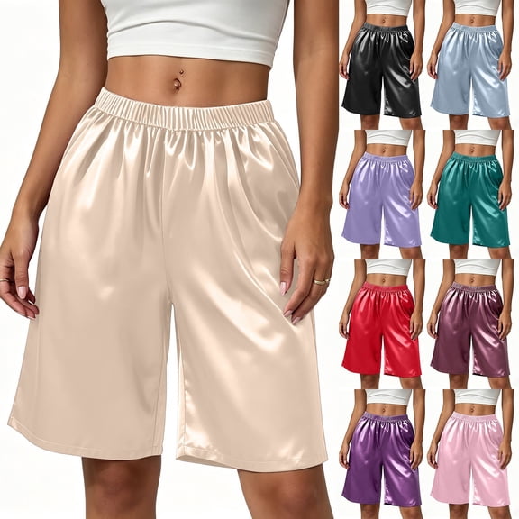 Bixock Silk Pajamas Shorts for Women Plus Size Loungewear Shorts High Elastic Waist Sleep Shorts Loose Thin Breathable Casual Indoor Homewear Sleepwear Trousers Women Clothings