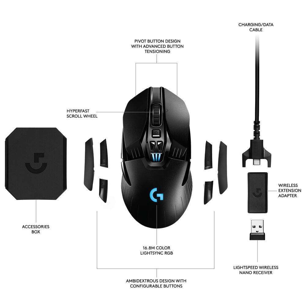 Logitech G903 LIGHTSPEED Gaming Mouse w/ HERO 25K Sensor, 140+ Hour with Rechargeable Battery and LIGHTSYNC RGB. POWERPLAY Compatible, Ambidextrous, Optional, 25,600 DPI - Walmart.com