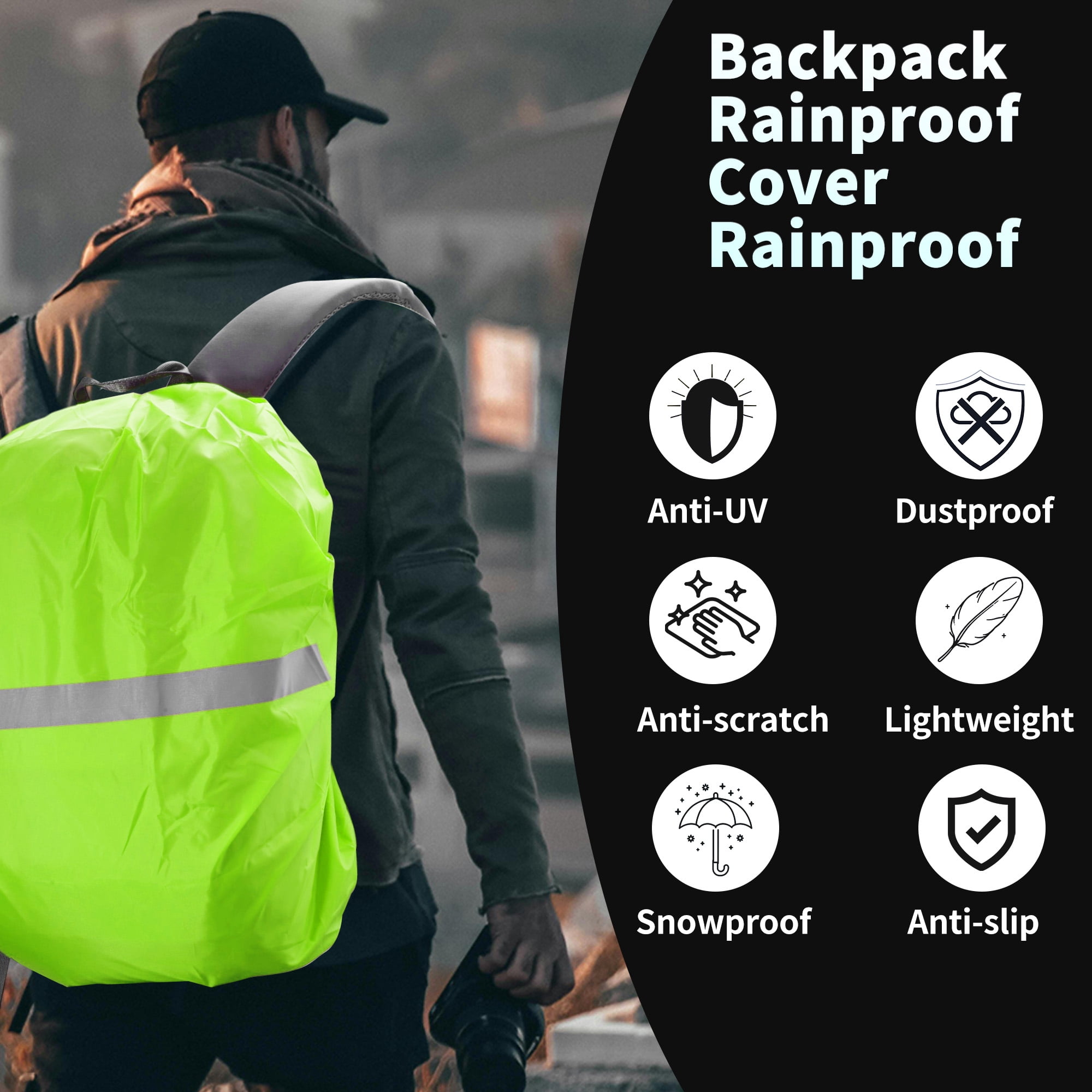 Unique Bargains Reflective Waterproof Backpack Rain Cover Fluorescent Green