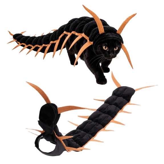 Centipede Cat Costume,3D Halloween Pet Cosplay Outfit for Cats Multi-Leg Character with Filled Body, Hook-and-Loop Fit for Parties, Photos, Dress-Up, Pet Events, and Gifts,Gold