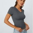 thumbnail image 5 of AviBest Womens V Neck Short Sleeve T Shirt Slim Fit Basic Tees Y2k Fitted Tops Sexy Tight Shirts, 5 of 6
