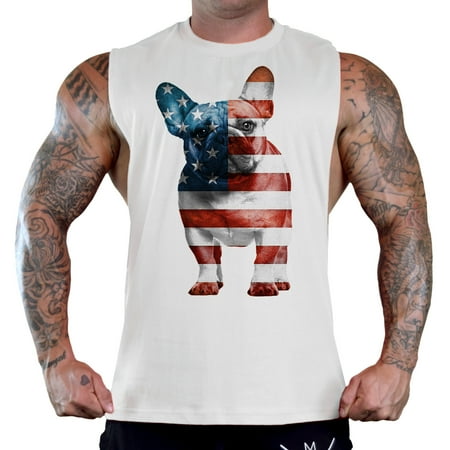 - Men's American Flag French Bulldog Tee B747 PLY White T-Shirt Tank Top Small
