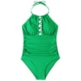 thumbnail image 4 of Women‘s One Piece Swimsuits Tummy Control Bathing Suits Shirred Push Up Halter Monokini Swimwear, 4 of 8