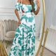 thumbnail image 1 of Vestido Sexy de mujer con temperamento para ir al trabajo, ajustado, estampado con cordones huecos, vestido con vuelo grande, moda de mujer, manga corta, cintura alta Dr, 1 of 6