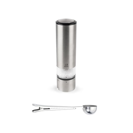 Peugeot Elis Sense U-Select 8 Inch Salt Mill Gift Set - With Stainless Steel Spice Scoop/Bag Clip