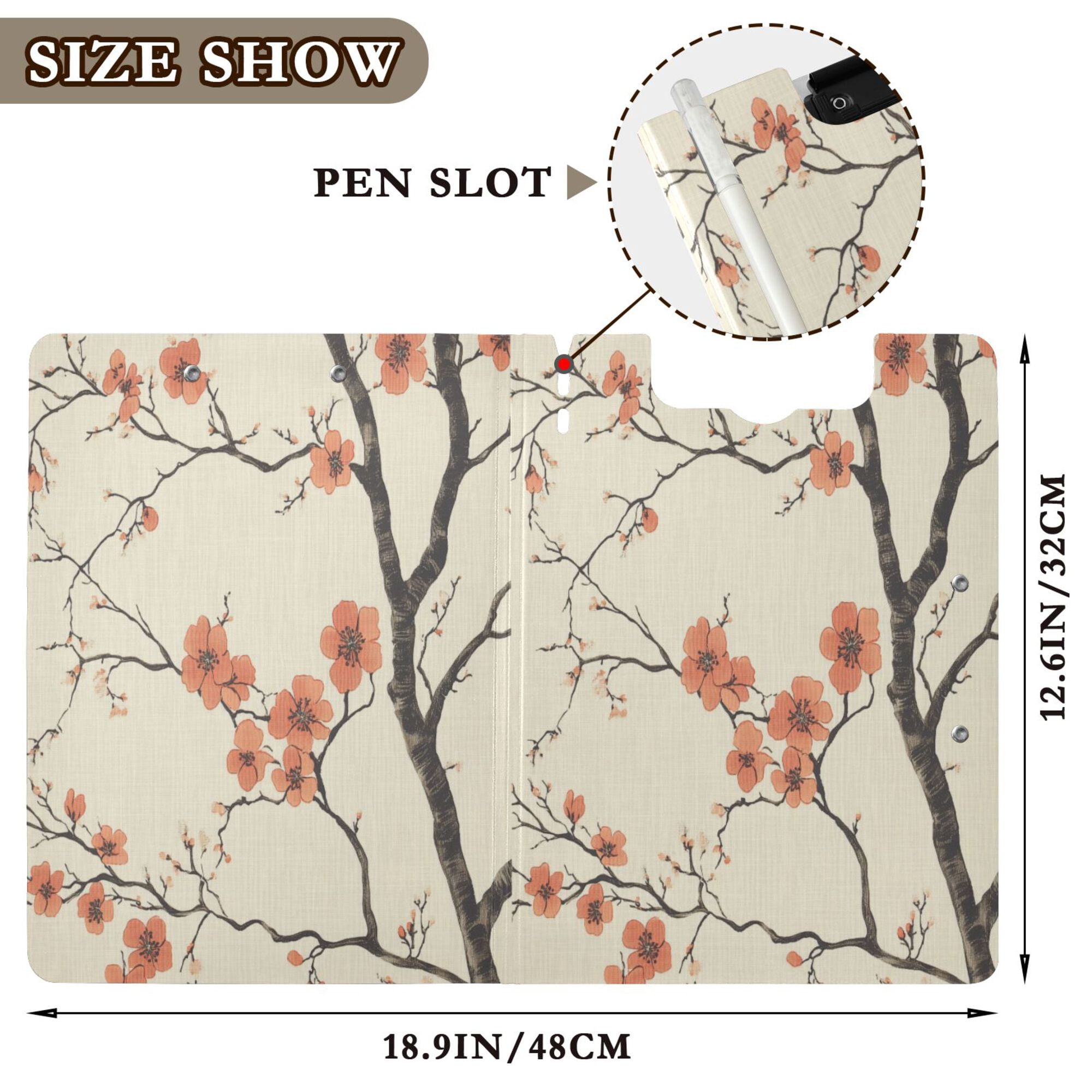 FORMRS A4 Clipboard Folder with Pen Holder Horizontal Foldable School Office Binder, Light Red Flowers