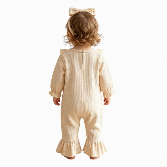 mgoYE Thanksgiving Baby Girl Outfit Newborn Ruffle Romper with Headband Set Long Sleeve One Piece Jumpsuit Fall Harvest Clothes