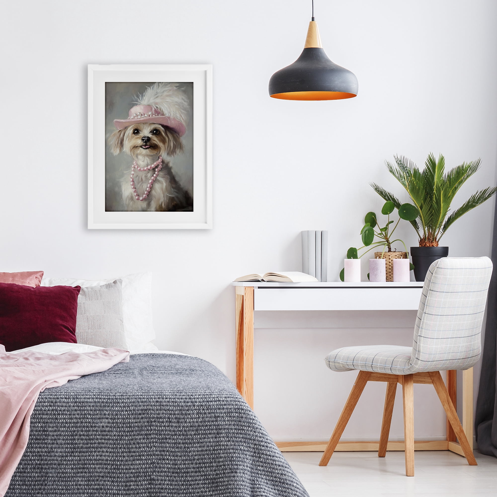 Stupell Industries Lady Yorkie Portrait White Framed Print Under Glass, design by Tina LeCour