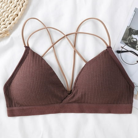 

Hunpta Sports Bras For Women Solid Breathable Wire-fre Bralette Spiral Wrap Cross Straps Chest Pad Camisole Cotton Underwear