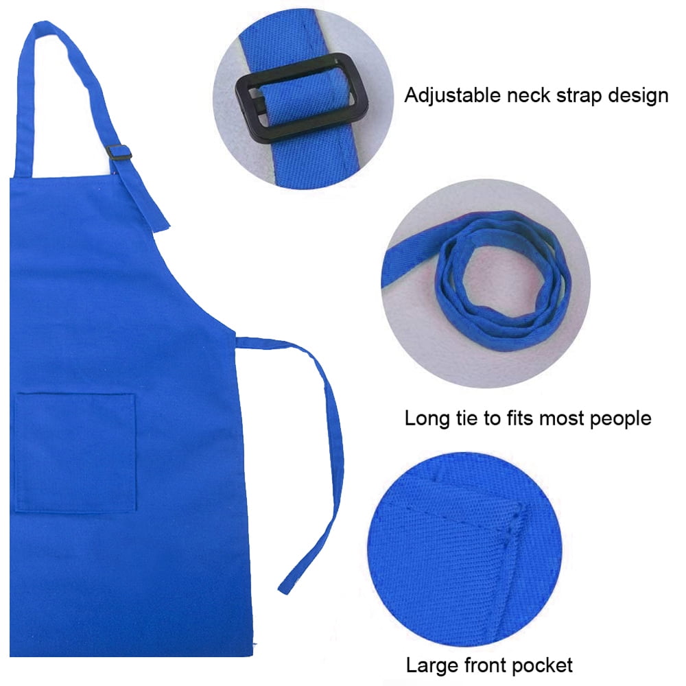 Opromo Colorful Cotton Canvas Kid\'s & Adult\'s Aprons with Pocket, Artist Apron & Chef Apron in Set (Blue, 25"L x 21"W/29"L x 24"W)