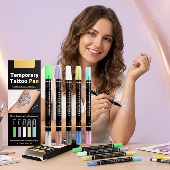 Glittering 5-Pack Double-Head Temporary Tattoo Pens | Sparkle & Pearl FX Body Art | Easy-Wash, Long-Lasting Flash Tattoos for Adults & Teens, Parties, Festivals