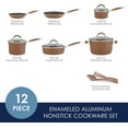 thumbnail image 2 of Rachael Ray Cucina - Batería de cocina antiadherente, porcelana dura, 12 piezas, Café Champiñon, 2 of 5