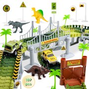 Super Joy 187 Piece Dinosaur Race Car Track Set for Kids Ages 3 to 8 STEM Learning Toys with Flexible Dinosaur Tracks and Toy Cars Creative Play Gift for Boys and Girls Birthday Party