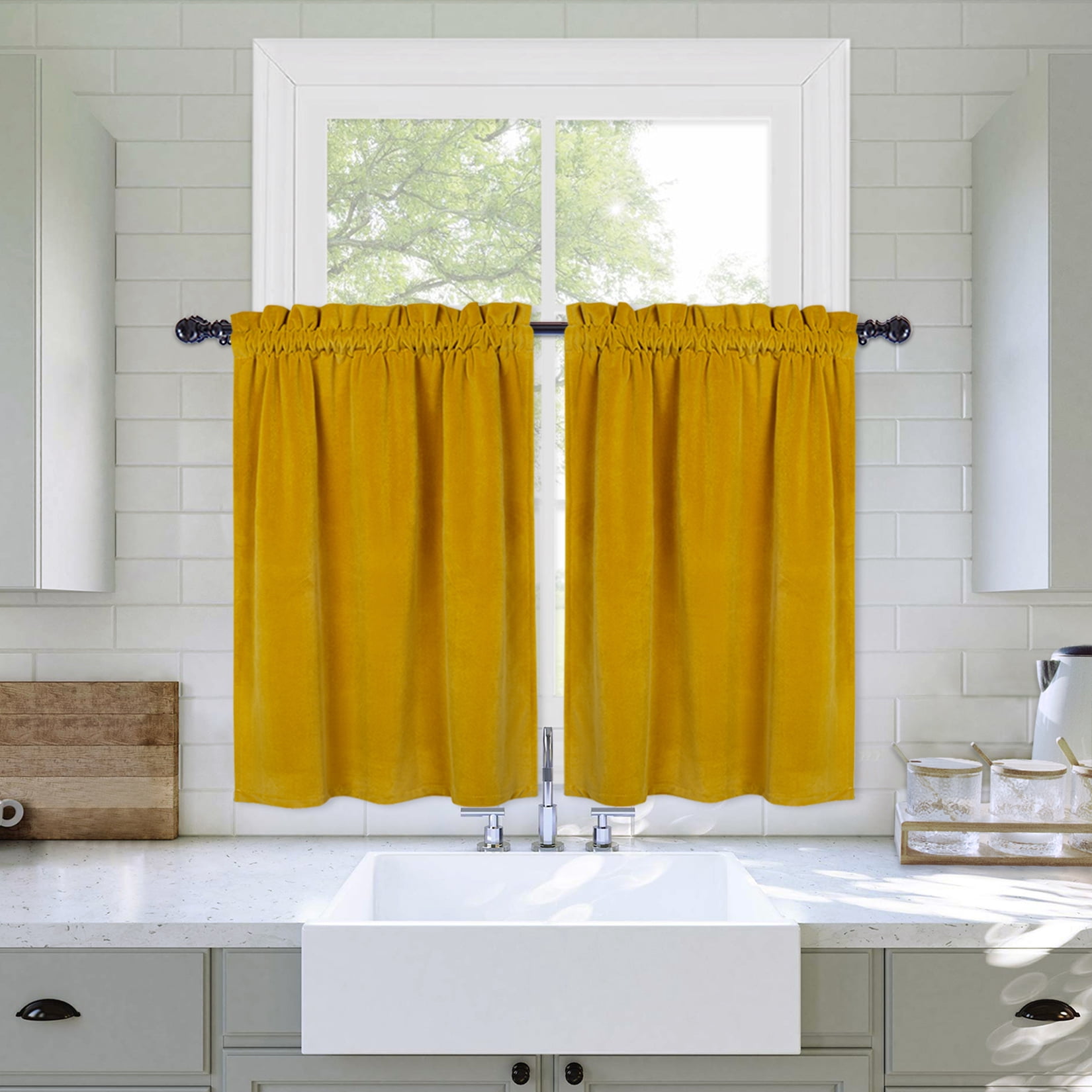 CAROMIO 2Pcs Blackout Cafe Curtains Rod Pocket Soft Velvet Bathroom
