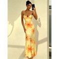 thumbnail image 5 of Yellow Hibiscus Floral Print Spaghetti Strap Bodycon Maxi Dress For Women Spring Summer, 5 of 8