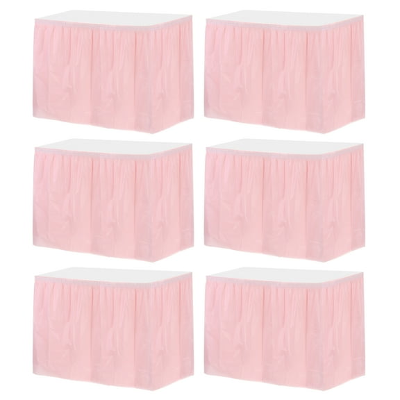 Uxcell 6 Pack Light Pink Plastic Table Skirts, 29 in x 14 Ft Table Skirts for Rectangle Tables, Disposable Table Covers