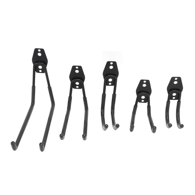 Ouitble Ganchos de Almacenamiento de Garaje, 5 Piezas/Juego 40 kg Ganchos Dobles de Almacenamiento de Garaje Soporte de Bicicleta de Montaje en Pared de Alta Resistencia(Negro)