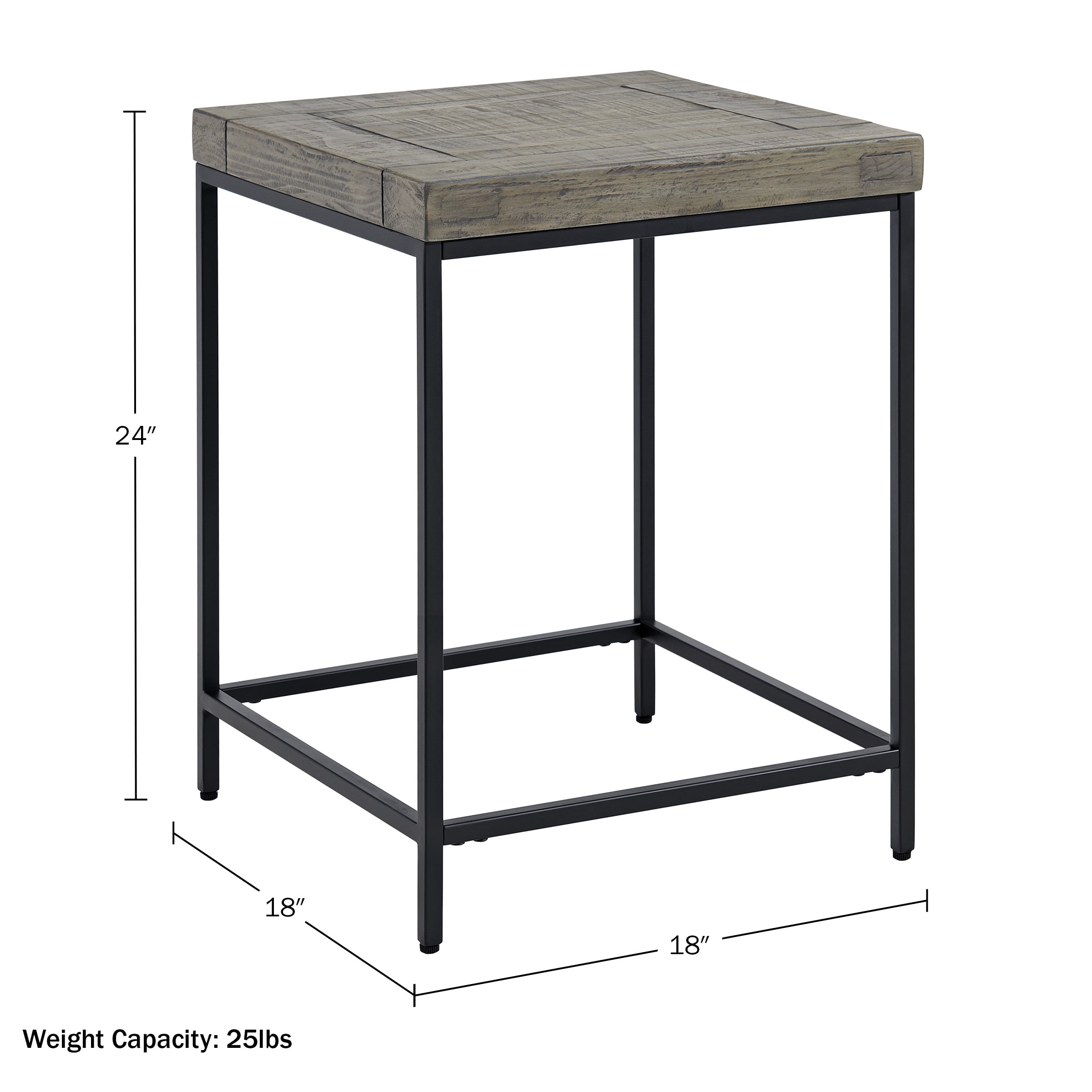 Lavish Home Industrial Modern Vintage Accent End Table with Wood Top and Metal Frame, Gray