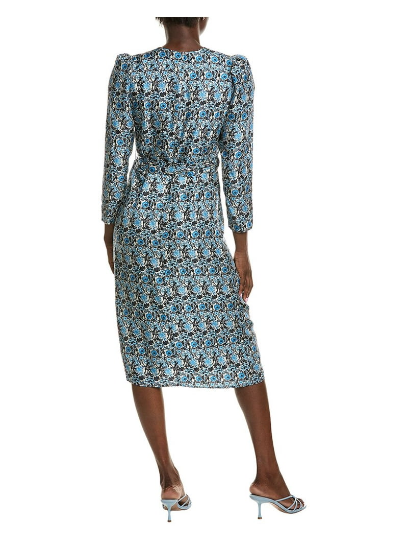 Sandro womens Puff Sleeve Silk Wrap Dress, 40, Blue - Walmart.com