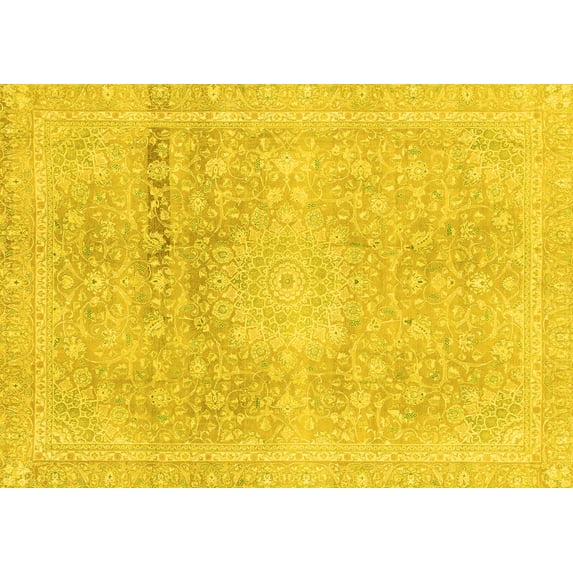 Ahgly Company Indoor Rectangle Abstract Yellow Modern Area Rugs, 8' x 10'