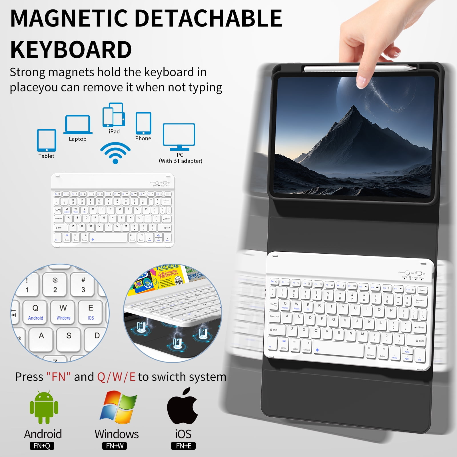 Kenke Case for iPad (A16) 11th Generation 11 inch 2025 with Keyboard,iPad 10th Generation 10.9 inch 2022 Detachable Bluetooth Keyboard Rechargeable,with Pencil Holder,Soft TPU Back Cover,Black