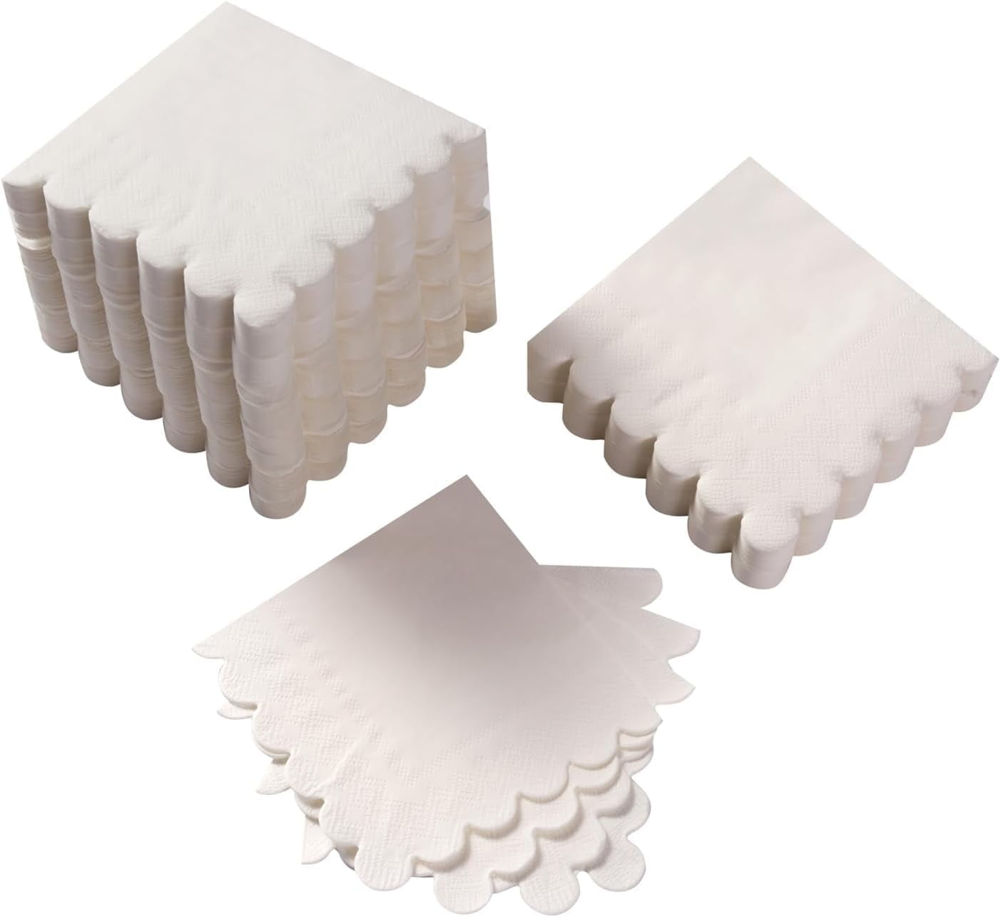 200 Pack Cocktail Napkin 2-Ply Scalloped Edged Dessert Napkins Folded 5 x 5 Inches Disposable Napkins for Dinner Wedding Birthday Party Bridal Anniversary Reception Event (Black)