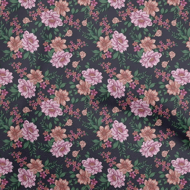 oneOone Tissu Flex Coton Rose Floral Rétro Matériel de Robe Tissu Imprimé Tissu au Mètre 40 Pouces de Large