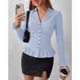 thumbnail image 7 of BTFBM Fitted Button Down Shirts for Women Dressy Casual Tops | Collar V Neck Long Sleeve Ruched Tops, Stretchy Ruffle Blouses, Fall Fashion Clothing, Work Date Night Going Out Outfits, 7 of 7
