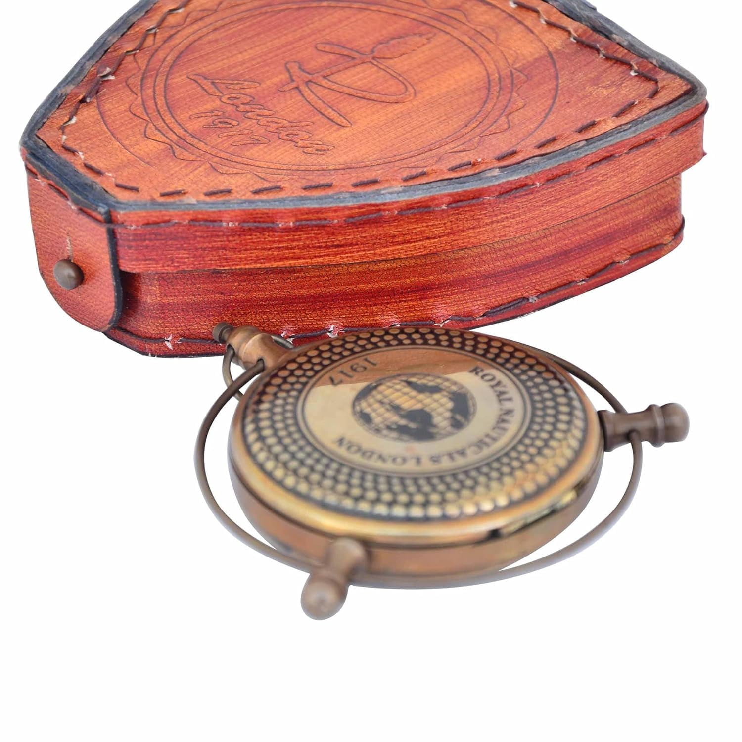 Nautical Compass with Leather Case for Hiking, Nautical Compass for Outdoor, Pocket Compass for Hiking, Camping Maritime Vintage Brass Nautical Compass
