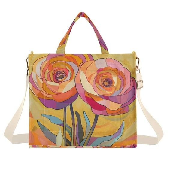 FORMRS Womens Corduroy Tote Bag Crossbody Shoulder Handbag with Pocket, Purple Abstract Floral