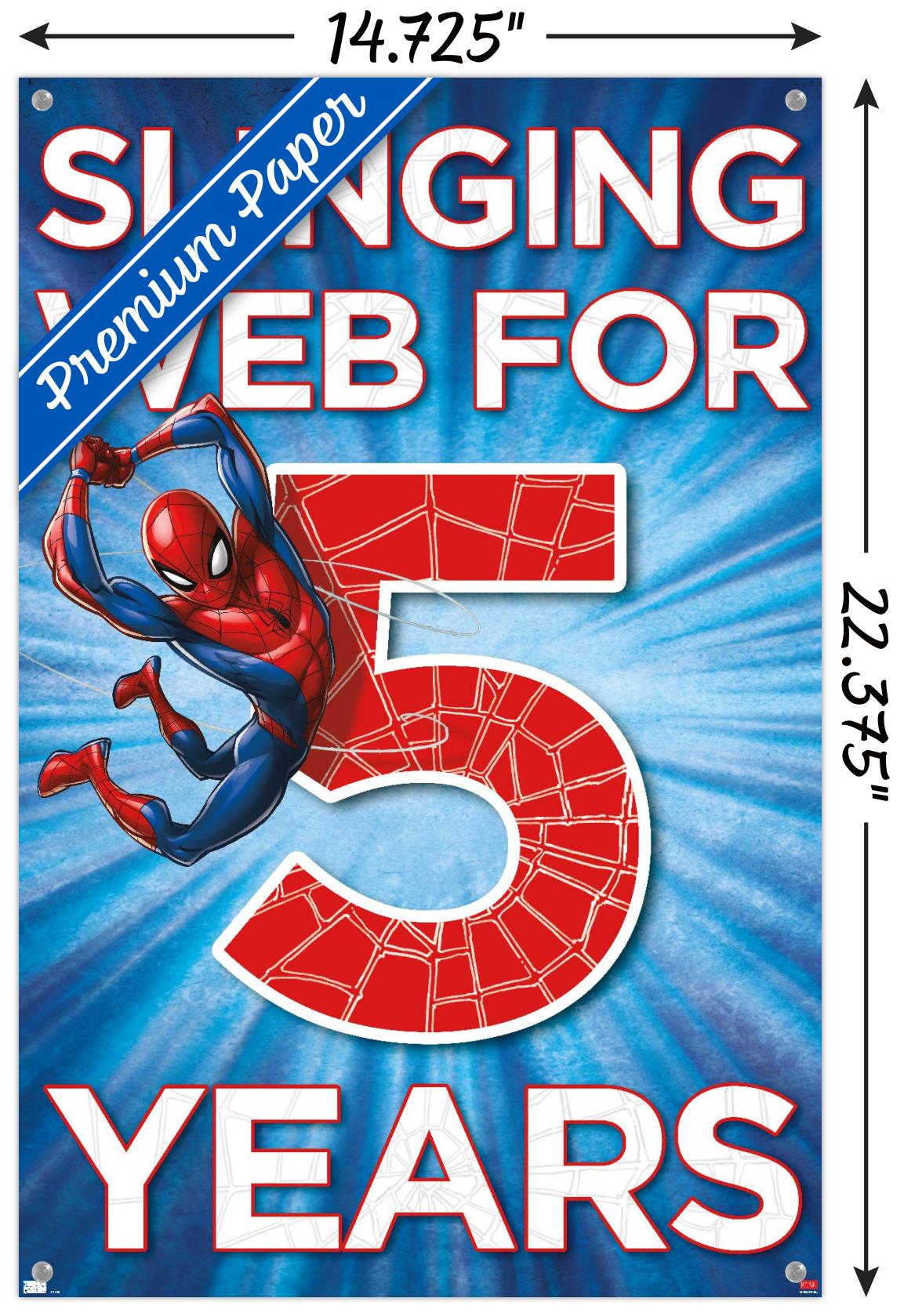 Marvel Spider-Man - Happy 5th Birthday Wall Poster with Pushpins, 14.725" x 22.375"
