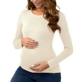 thumbnail image 5 of Zylanna Maternity Long Sleeve Tops 2PC, Slim Fit Spring Fall Turtleneck Pleated Pregnant Dress for Photo Beige, 5 of 9