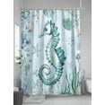thumbnail image 5 of Coastal Seahorse Shower Curtain Set, Waterproof Shower Curtains for Bathroom, Ocean Nautical Starfish Seashells Coral Washable Fabric Cloth Bath Curtain for Bathtub Decoration with Hooks 72x78 Inches, 5 of 6