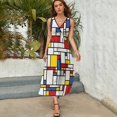 thumbnail image 4 of Piet Mondrian Abstrait Pop Art Années 1960 Rouge Bleu Jaune Rectangles Robes Sans Manches Robes d'Été Soirée Femmes, 4 of 4