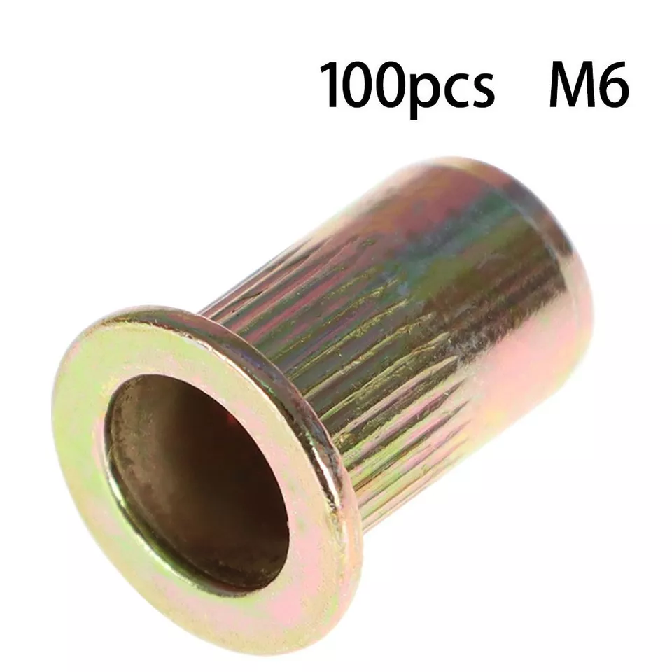 CIRCLE- 100 Pack M6 Metric Carbon Steel Rivet Nut Flat Head Threaded Insert Nutsert