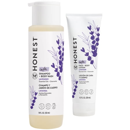Honest Calming Lavender Baby Bath & Lotion Bundle 18 fl oz Shampoo + Body Wash & 8.5 fl oz Face + Body Lotion