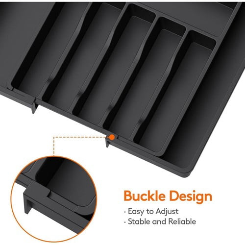 Colourtree Black Utensil Organizer for Kitchen Drawers, Expandable Cooking Utensil Tray, Adjustable Cutlery Silverware Flatware Holder, Plastic Kitchen Spatula Tools and Gadgets Storage Divider