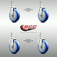 thumbnail image 2 of 5 Inch 316SS Blue Polyurethane Wheel Swivel 12mm Threaded Stem Caster Set, 2 of 2