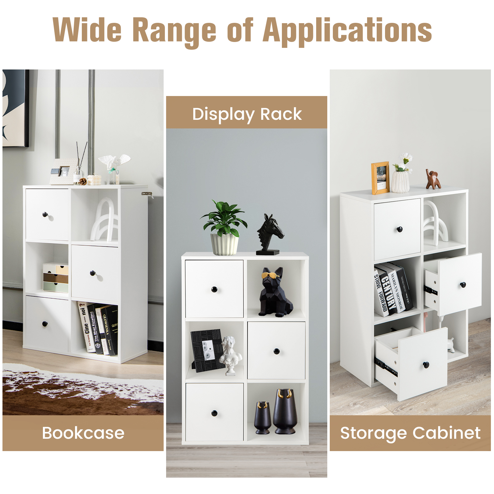 Giantex 6-Cube Bookcase w/Drawers, Freestanding Wooden Bookshelf Organizer for Kids Room, Living Room, Study, Bedroom, White