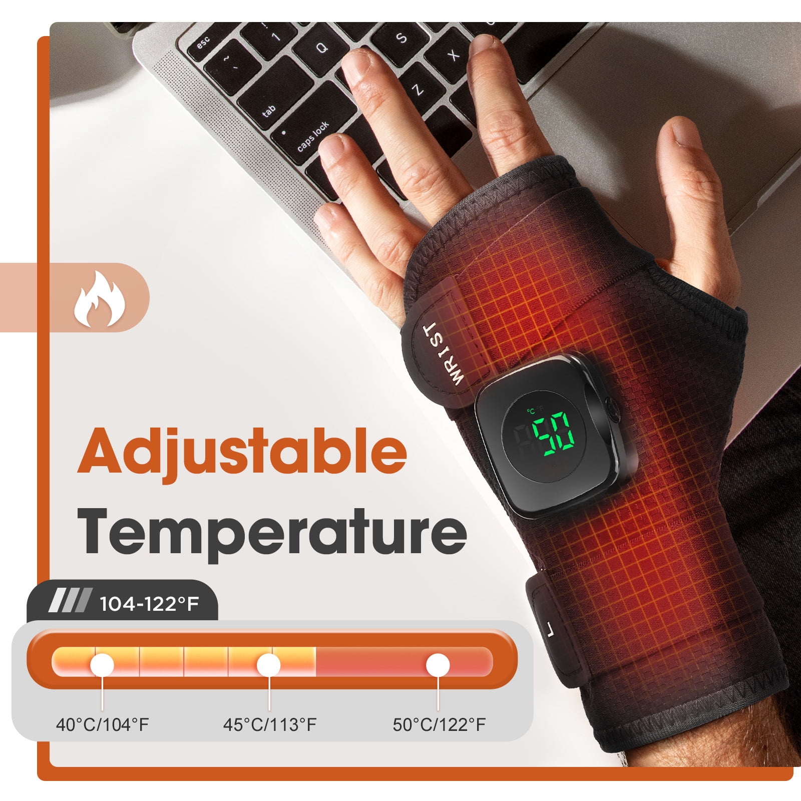 Rechargeable Wrist Heating Pad Wrap, Carpal Tunnel Wrist Brace Night Support, Removable Metal Wrist Splint, Heated Wrist Massage with 3 Heat Level, Left Hand for Men, Women