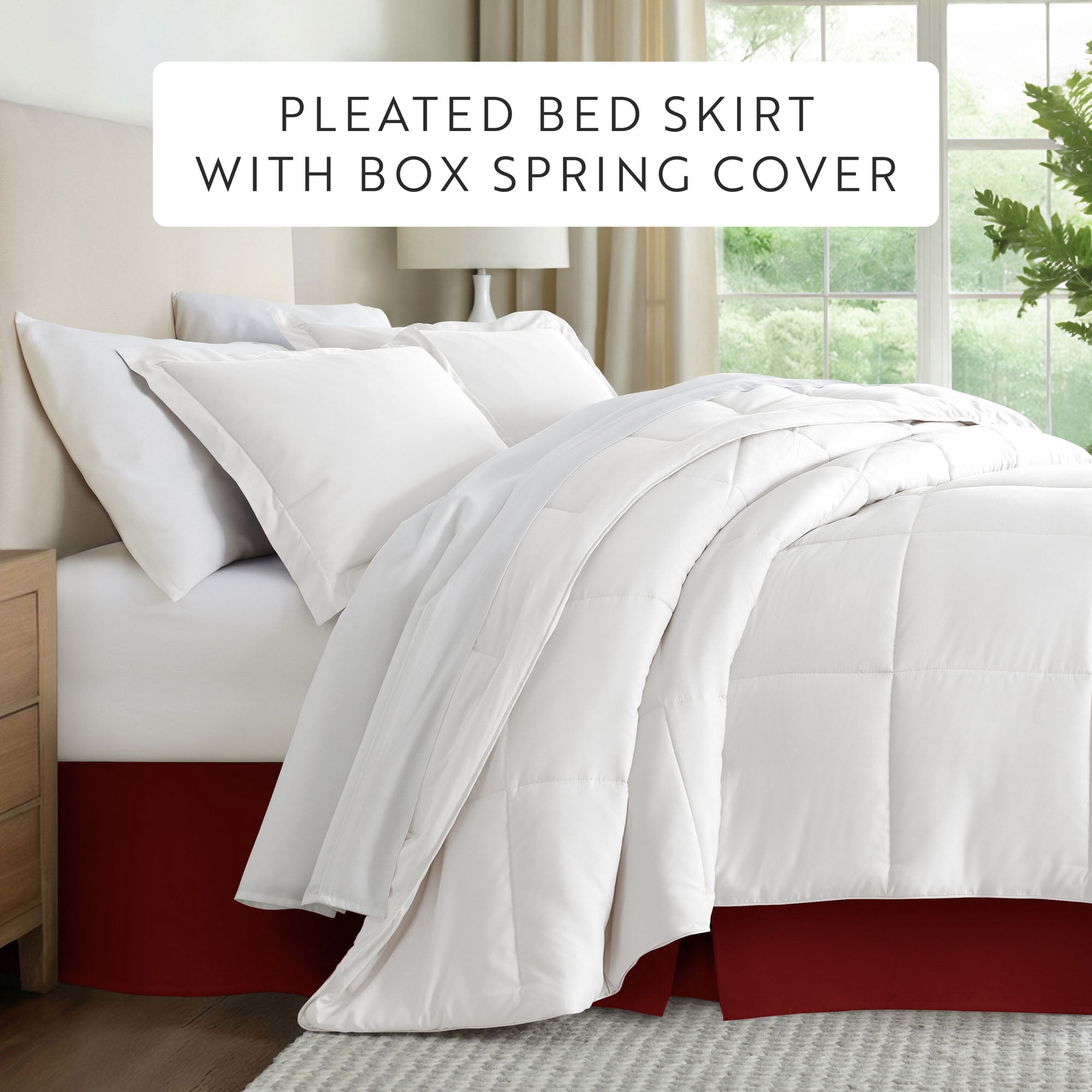 Noble Linens Burgundy Pleated Dust Ruffle Bed Skirt, Full