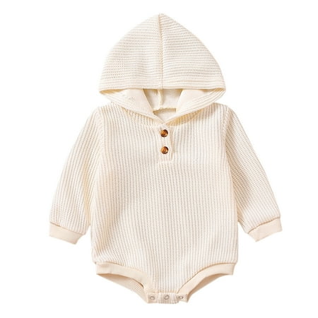 

Boys Girls Long Sleeve Solid Hooded Pullover Romper Sweatshirt Bodysuits