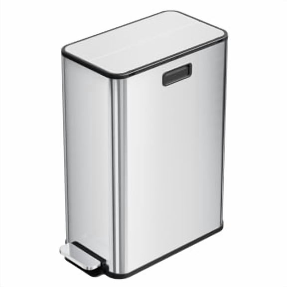 Historyli Dual Trash Can,2 x 7.4 Gal (2 x 28L) Slim Stainless Steel Trash Can with Recycling Bin,Butterfly Lid,Step-on Garbage Bin with Removable Plastic Inner Buckets,Silver